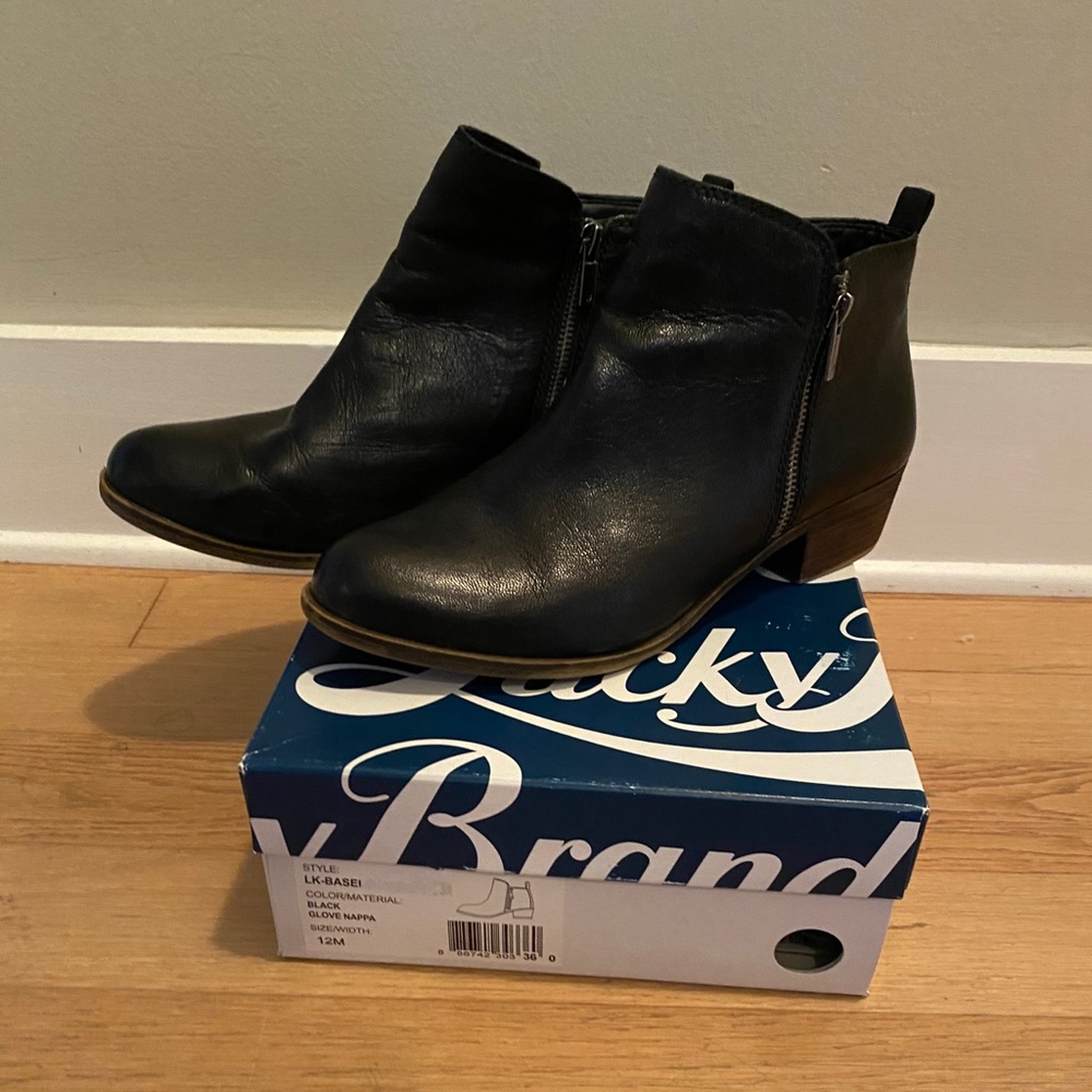 Lucky brand black leather booties
